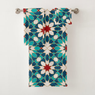 Navy Blue Blauwgroen witte marmer Marokkaanse moza Bad Handdoek