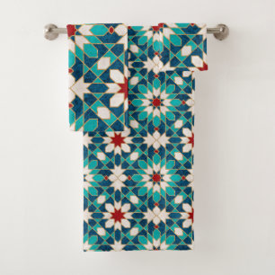 Navy Blue Blauwgroen witte marmer Marokkaanse moza Bad Handdoek