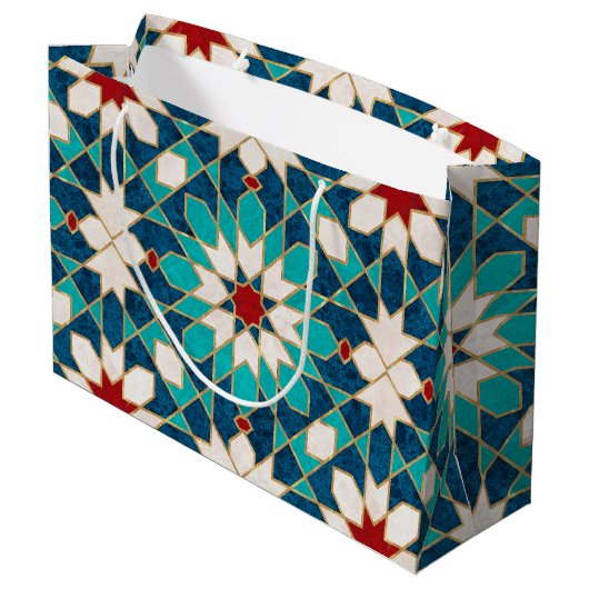 Navy Blue Blauwgroen witte marmer Marokkaanse moza Groot Cadeauzakje (Achterkant Gekanteld)
