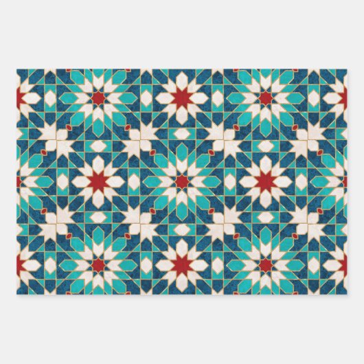 Navy Blue Blauwgroen witte marmer Marokkaanse moza Inpakpapier Vel (Voorkant 3)