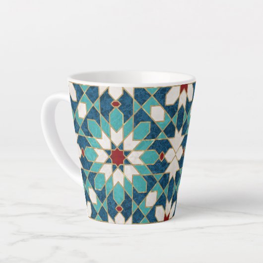 Navy Blue Blauwgroen witte marmer Marokkaanse moza Latte Mok (Linkerhoek)