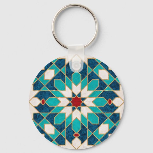 Navy Blue Blauwgroen witte marmer Marokkaanse moza Sleutelhanger (Voorkant)