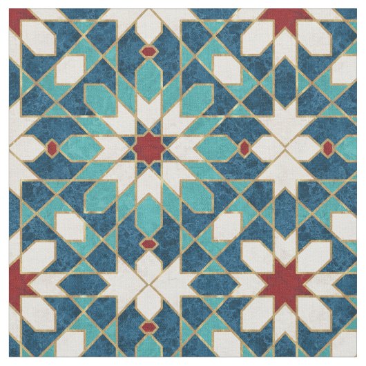 Navy Blue Blauwgroen witte marmer Marokkaanse moza Stof (Close Up)