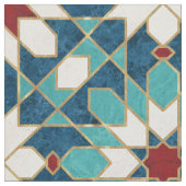 Navy Blue Blauwgroen witte marmer Marokkaanse moza Stof (Close Up)