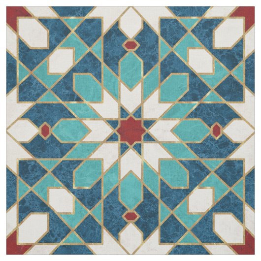 Navy Blue Blauwgroen witte marmer Marokkaanse moza Stof (Swatch)