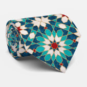 Navy Blue Blauwgroen witte marmer Marokkaanse moza Stropdas (Opgerold)