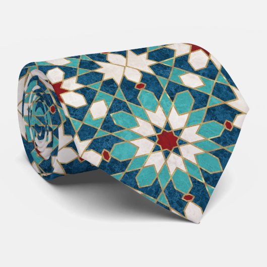 Navy Blue Blauwgroen witte marmer Marokkaanse moza Stropdas (Opgerold)