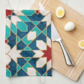 Navy Blue Blauwgroen witte marmer Marokkaanse moza Theedoek (Quarter Fold)