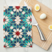 Navy Blue Blauwgroen witte marmer Marokkaanse moza Theedoek (Quarter Fold)