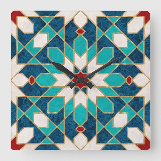 Navy Blue Blauwgroen witte marmer Marokkaanse moza Vierkante Klok (Voorkant)