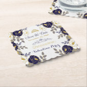 Navy Blue Bloemen Quinceanera Save the Date Kartonnen Onderzetters (Gebogen)