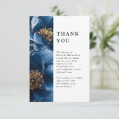 Navy Blue Bloemen Viering van het leven begrafenis Bedankkaart (Staand voorkant)