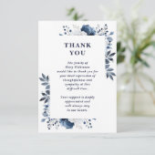 Navy Blue Bloemen Viering van het leven begrafenis Bedankkaart (Staand voorkant)