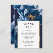 Navy Blue Bloemen Viering van het leven begrafenis Bedankkaart (Voorkant / Achterkant)