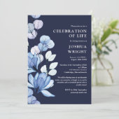 Navy Blue Bloemen Viering van het leven begrafenis Kaart (Staand voorkant)