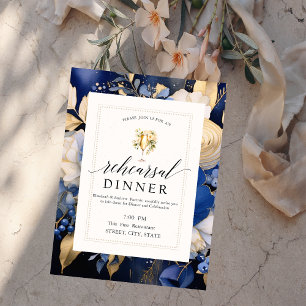 Navy Blue Bloemen Wijnproeverij repetitie diner Kaart