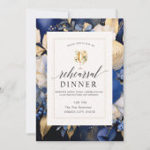 Navy Blue Bloemen Wijnproeverij repetitie diner Kaart (Voorkant)