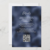 Navy Blue Bloemen Zilver Lijst QR Code Huwelijk Kaart (Achterkant)