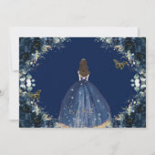 Navy Blue Bloemenjurk Quinceañera Save the Date (Achterkant)