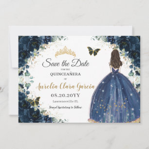 Navy Blue Bloemenjurk Quinceañera Save the Date