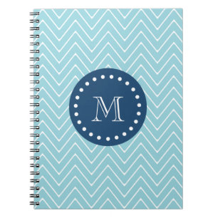 Navy Blue, Blue Chevron Pattern   Uw monogram Notitieboek