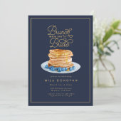 Navy Blue Blueberry Pancakes Vrijgezellenfeest Bru Kaart (Staand voorkant)