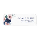 Navy Blue & Blush Bloem Retouradres Etiket (Voorkant)