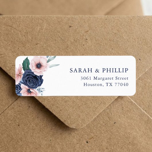 Navy Blue & Blush Bloem Retouradres Etiket