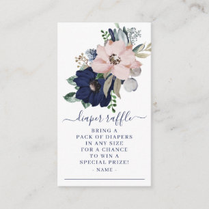 Navy Blue & Blush Bloemen Baby shower Luier Raffle Informatiekaartje