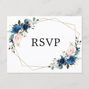 Navy Blue Blush Bloemen Botanische Geometrische RS Briefkaart