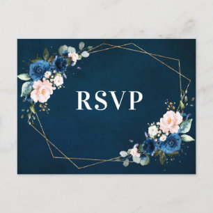 Navy Blue Blush Bloemen Botanische Geometrische RS Briefkaart