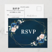 Navy Blue Blush Bloemen Botanische Geometrische RS Briefkaart (Voorkant / Achterkant)