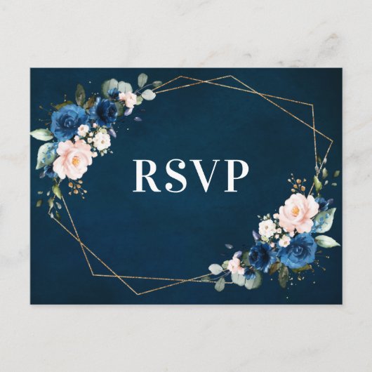 Navy Blue Blush Bloemen Botanische Geometrische RS Briefkaart (Voorkant)
