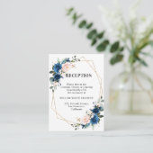Navy Blue Blush Bloemen Geometrische Bruiloft Rece Informatiekaartje (Staand voorkant)