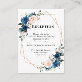 Navy Blue Blush Bloemen Geometrische Bruiloft Rece Informatiekaartje (Voorkant)