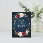 Navy Blue Blush Bourgogne Geometrische Save the Da Briefkaart (Staand voorkant)