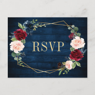 Navy Blue Blush Bourgogne Goud Geometrische RSVP P Briefkaart