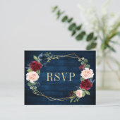 Navy Blue Blush Bourgogne Goud Geometrische RSVP P Briefkaart (Staand voorkant)