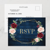 Navy Blue Blush Bourgogne Goud Geometrische RSVP P Briefkaart (Voorkant / Achterkant)