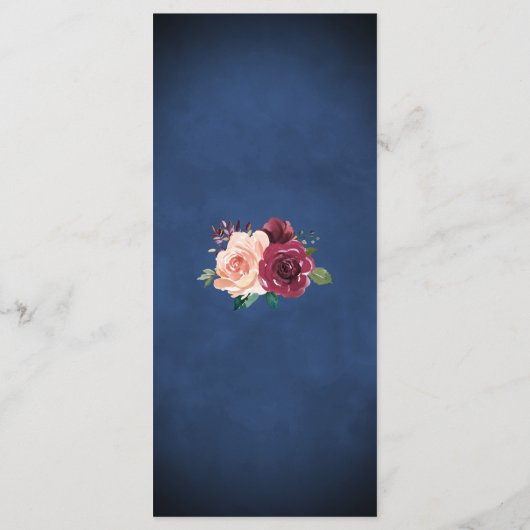 Navy Blue Blush Bourgondië Roos Lights Bruiloft Me Menu (Achterkant)