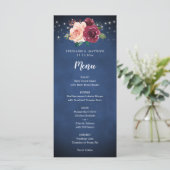 Navy Blue Blush Bourgondië Roos Lights Bruiloft Me Menu (Staand voorkant)