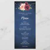 Navy Blue Blush Bourgondië Roos Lights Bruiloft Me Menu (Voorkant)