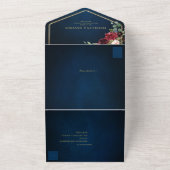 Navy Blue Blush Burgundy Gold Geometric Weddenscha All In One Uitnodiging (Buitenkant)