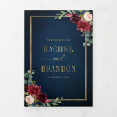 Navy Blue Blush Burgundy Gold Geometric Weddenscha Drieluik Aankondiging (Cover)