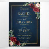 Navy Blue Blush Burgundy Gold Geometric Weddenscha Drieluik Aankondiging (Binnenkant midden)