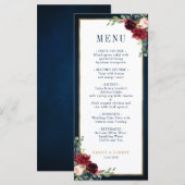 Navy Blue Blush Burgundy Gold Geometric Weddenscha Menu (Voorkant / Achterkant)