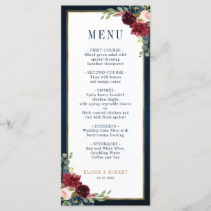 Navy Blue Blush Burgundy Gold Geometric Weddenscha Menu