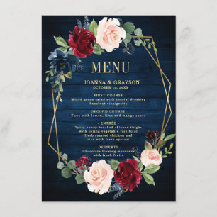 Navy Blue Blush Burgundy Gold Geometric Weddenscha Menu