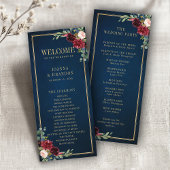 Navy Blue Blush Burgundy Gold Geometric Weddenscha Programmakaart