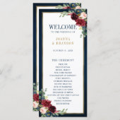 Navy Blue Blush Burgundy Gold Geometric Weddenscha Programmakaart (Voorkant / Achterkant)
